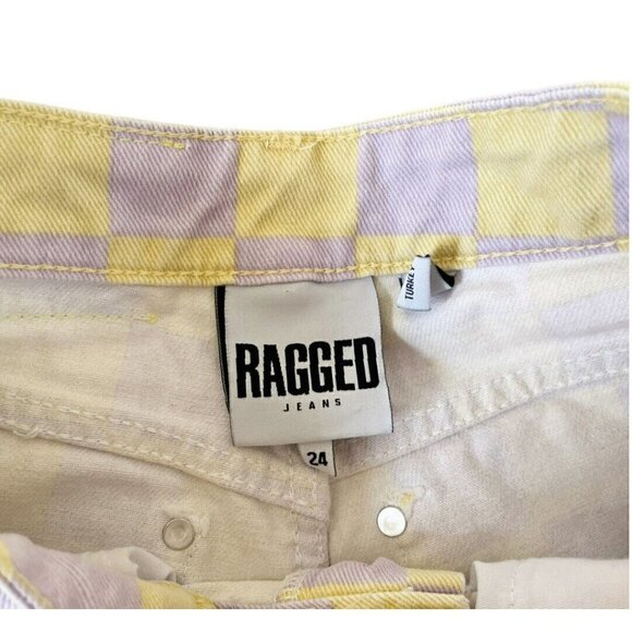 Ragged Jeans Womens Sz 24 Yellow & Purple Beat Checkerboard Combat Jeans - Picture 4 of 10